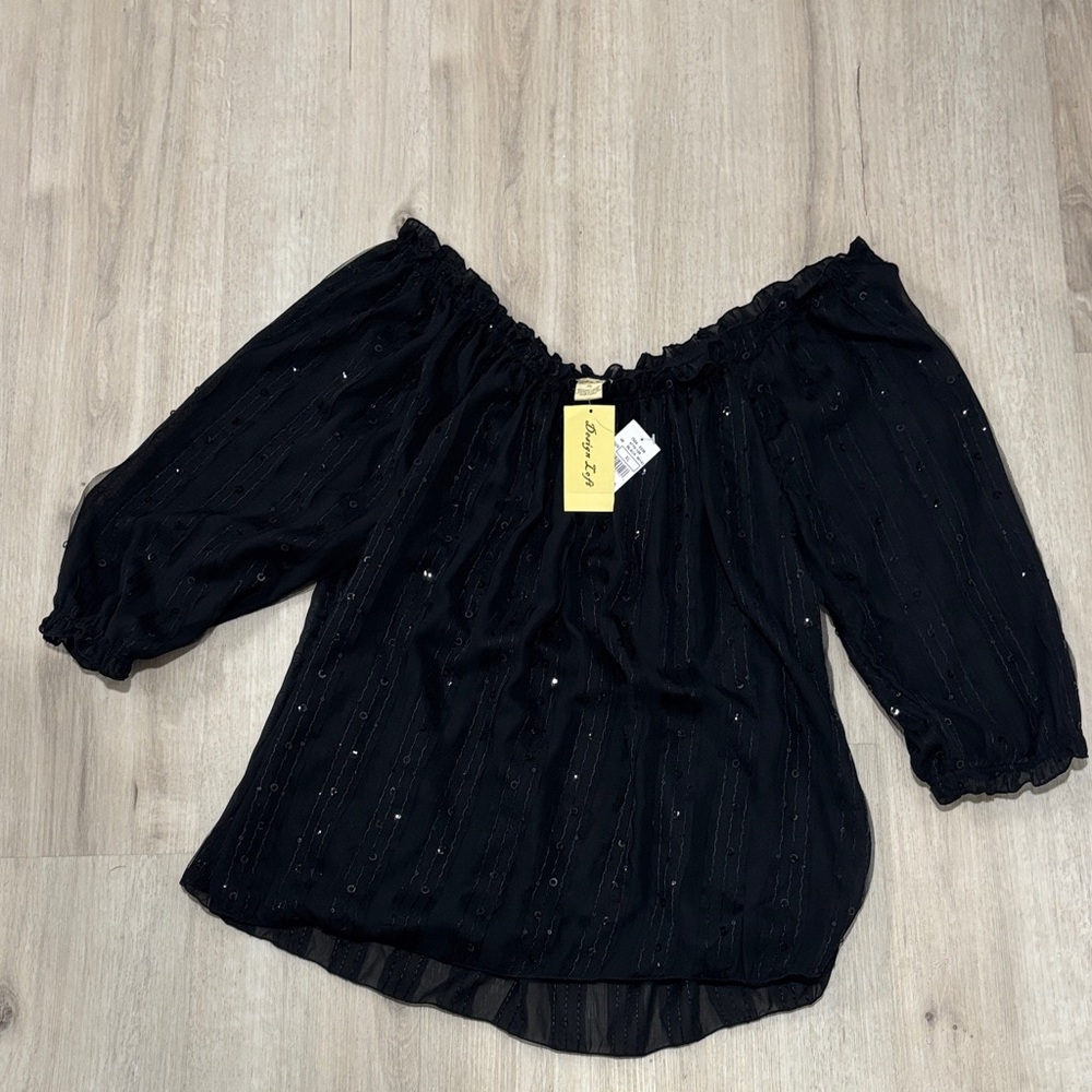 NWT- Sparkly Black Off-Shoulder Blouse